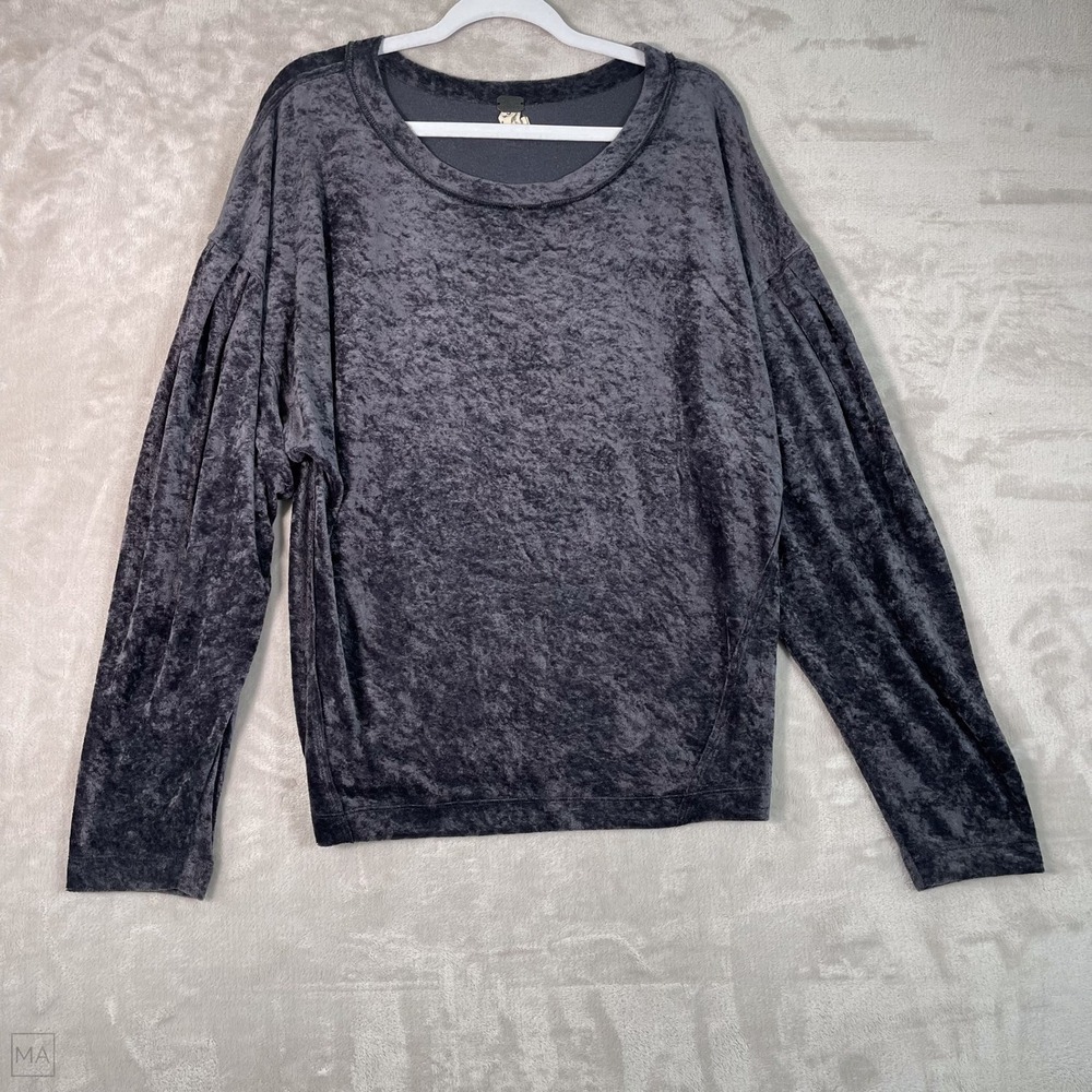 We The Free Women's Top Milan Crushed Velvet Relaxed Pullover L Gray